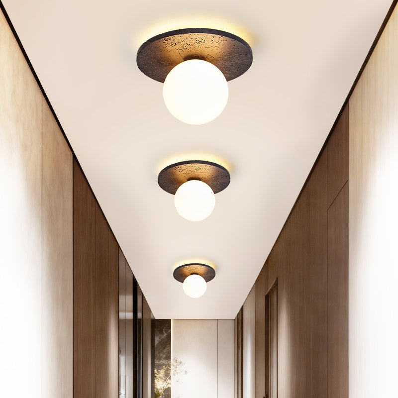 Otto Black Travertine Globe Ceiling Lamp-Neutral Decor