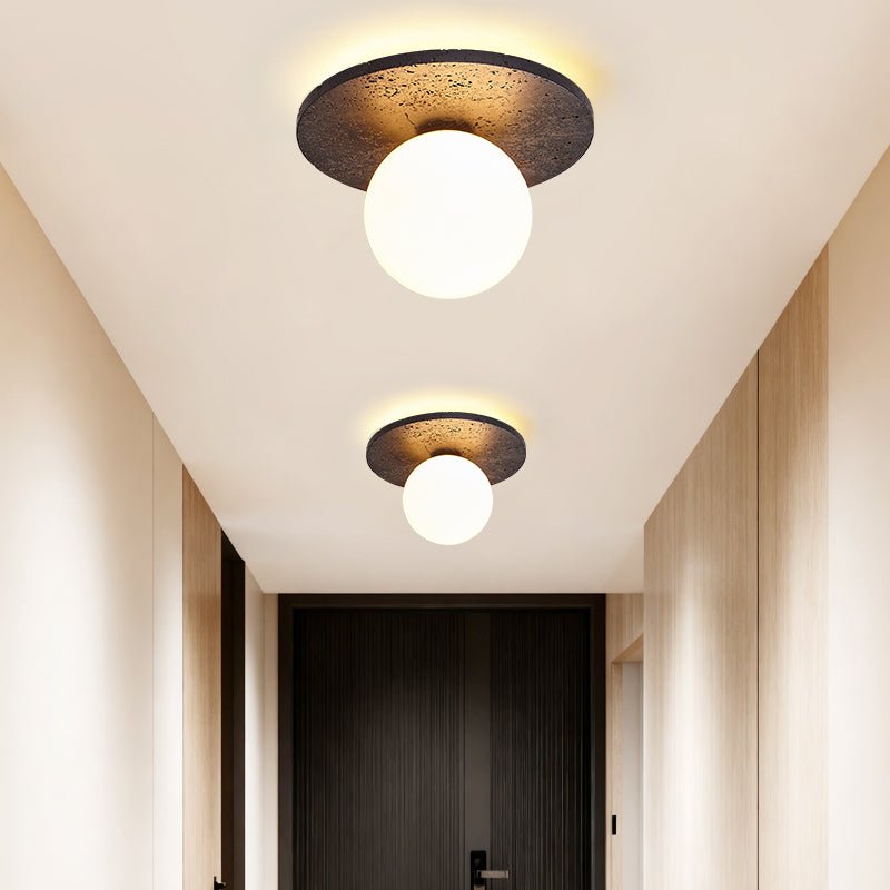Otto Black Travertine Globe Ceiling Lamp-Neutral Decor