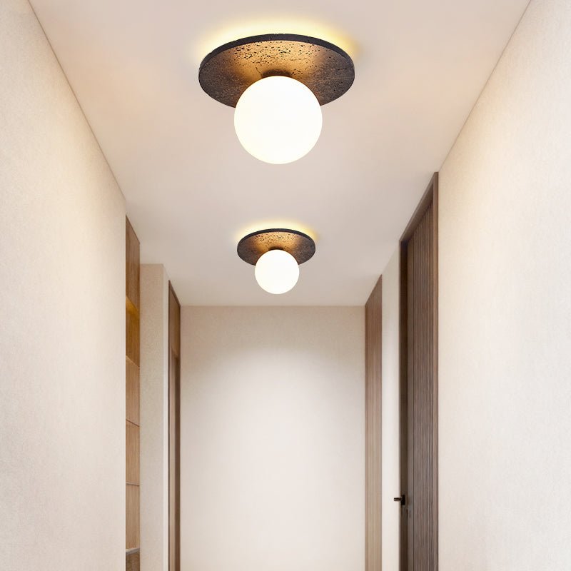 Otto Black Travertine Globe Ceiling Lamp-Neutral Decor