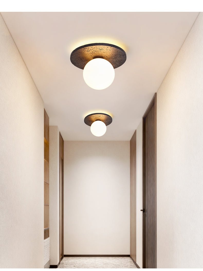 Otto Black Travertine Globe Ceiling Lamp-Neutral Decor