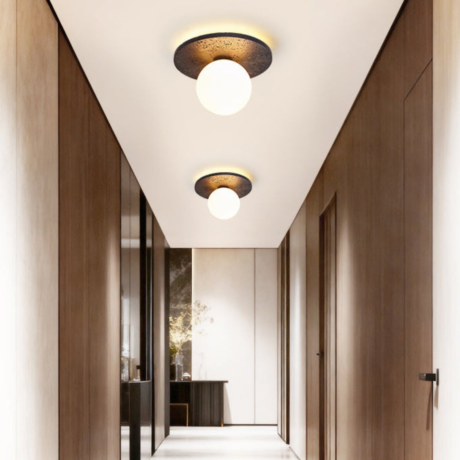 Otto Black Travertine Globe Ceiling Lamp-Neutral Decor