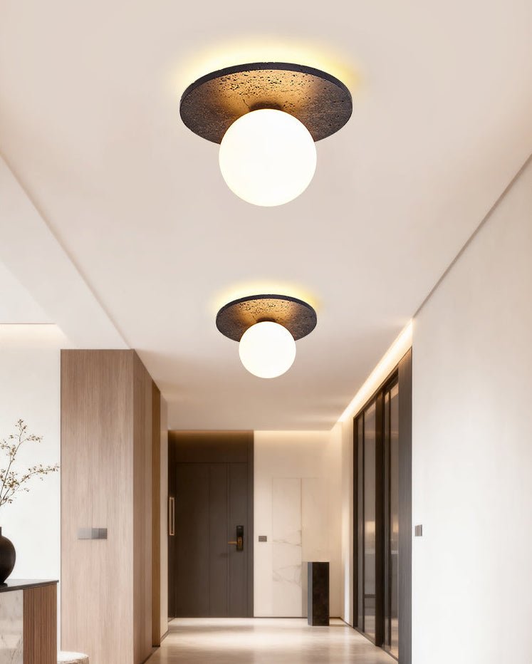 Otto Black Travertine Globe Ceiling Lamp-Neutral Decor