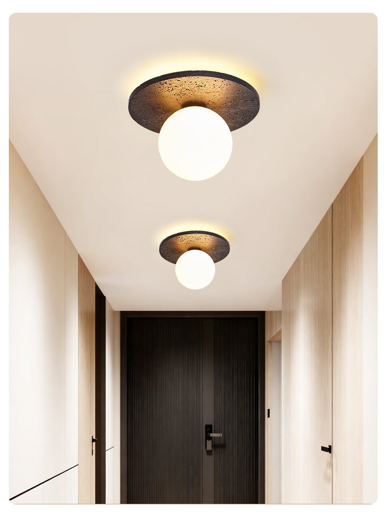 Otto Black Travertine Globe Ceiling Lamp-Neutral Decor
