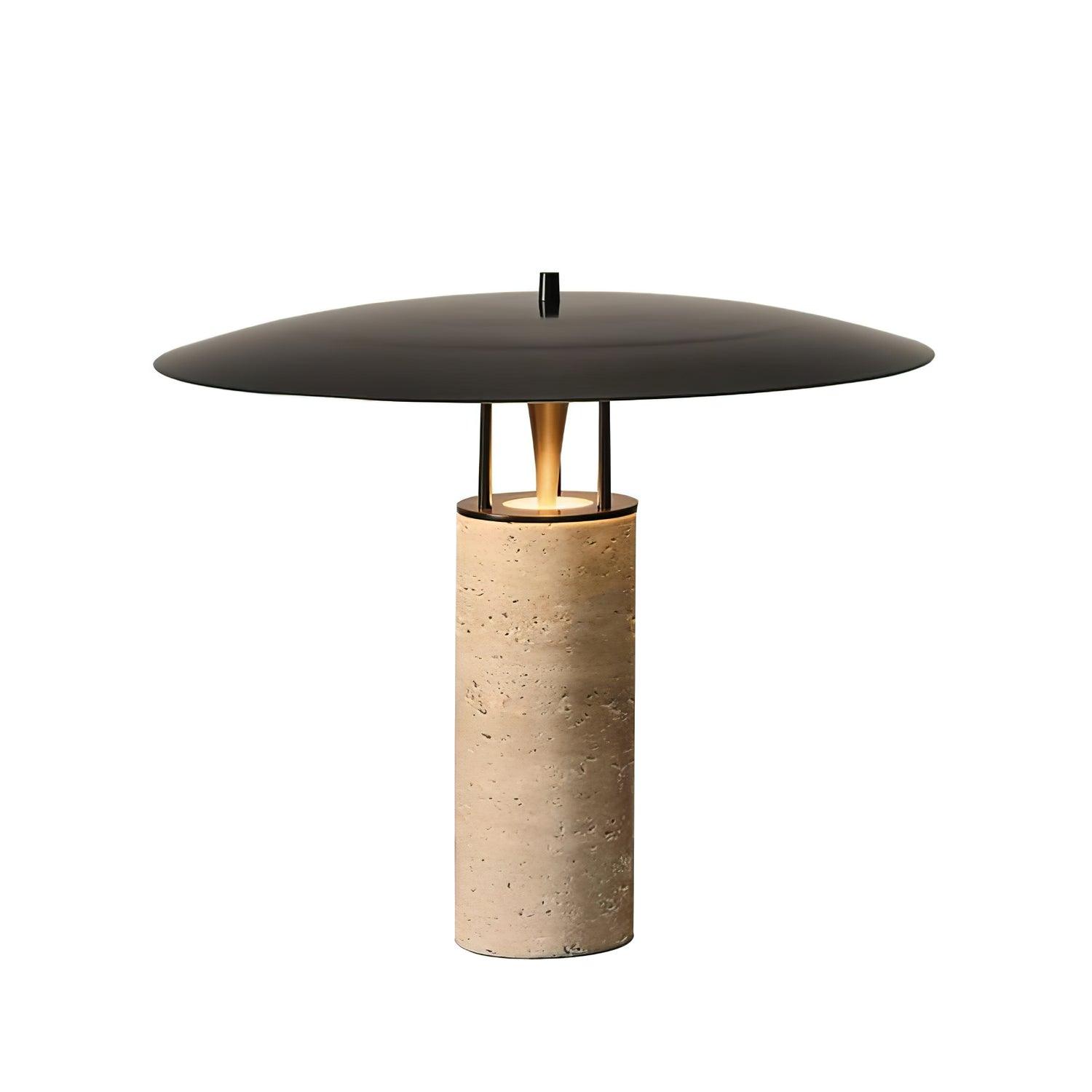 Eara Disc-Pillar Travertine Table Lamp-Neutral Decor