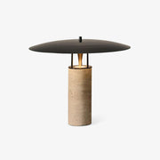 Eara Disc-Pillar Travertine Table Lamp-Neutral Decor