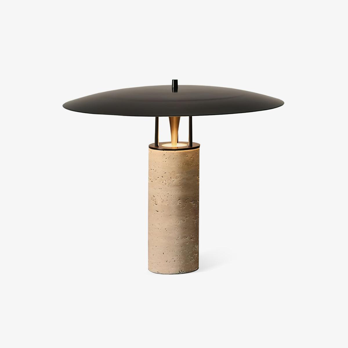 Eara Disc-Pillar Travertine Table Lamp-Neutral Decor