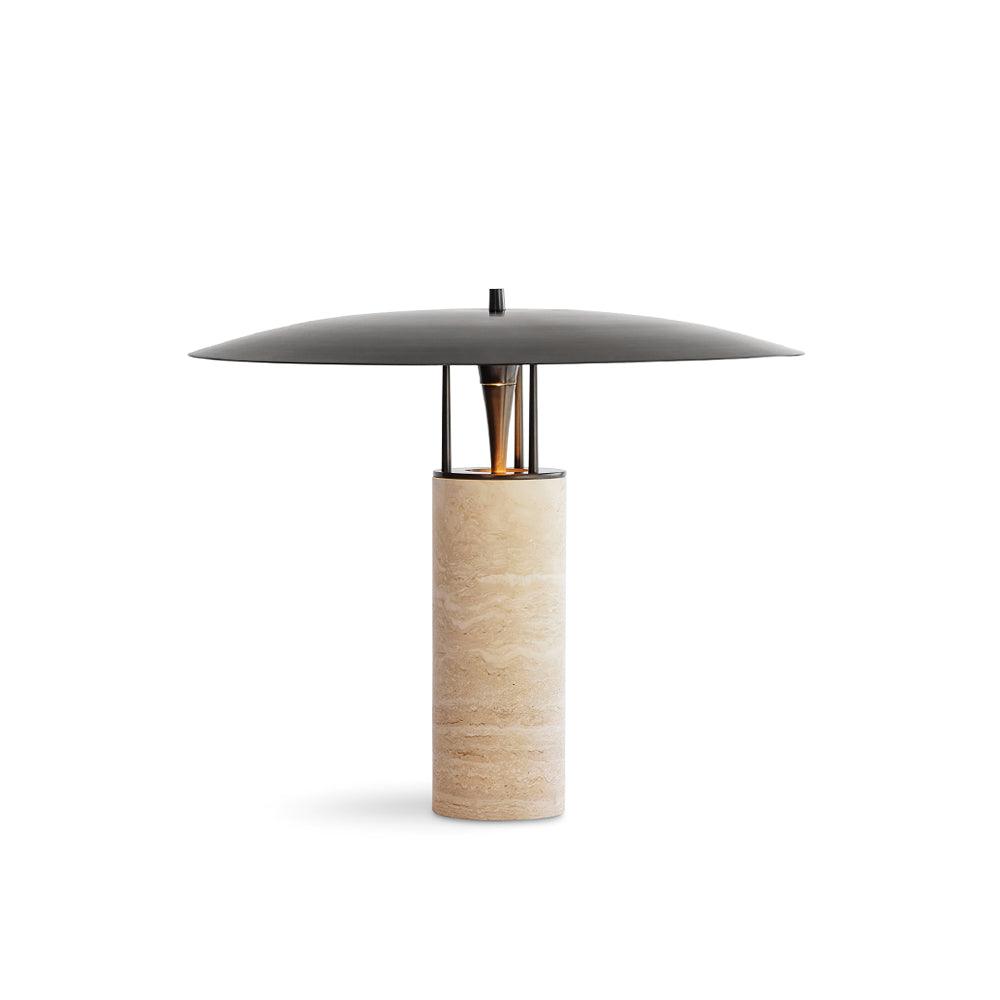 Eara Disc-Pillar Travertine Table Lamp-Neutral Decor