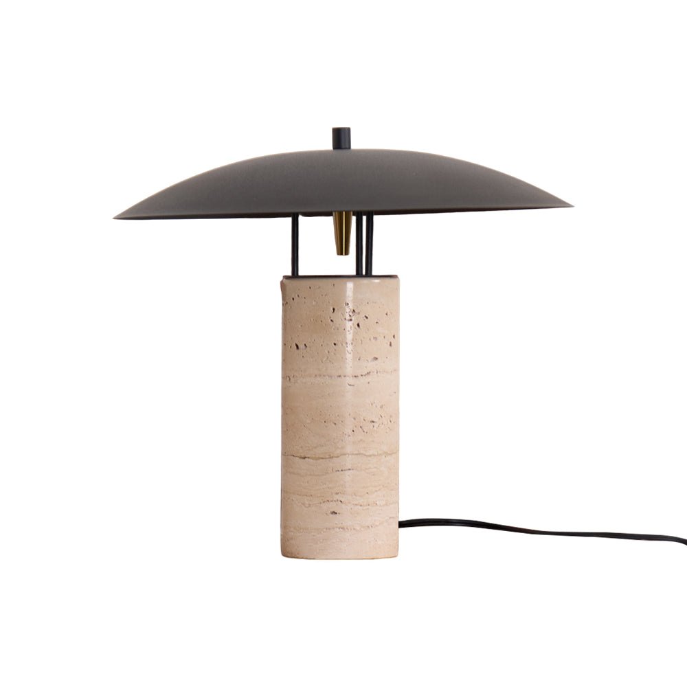 Eara Disc-Pillar Travertine Table Lamp-Neutral Decor