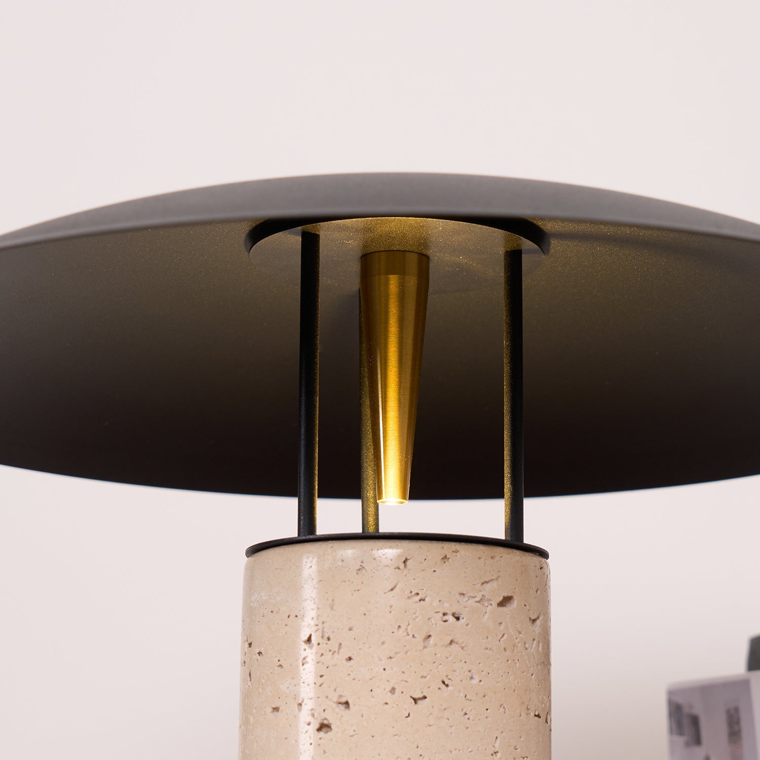 Eara Disc-Pillar Travertine Table Lamp-Neutral Decor