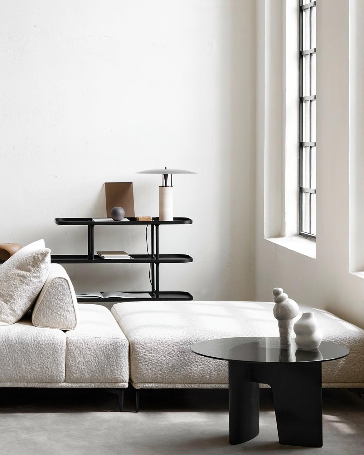 Eara Disc-Pillar Travertine Table Lamp-Neutral Decor