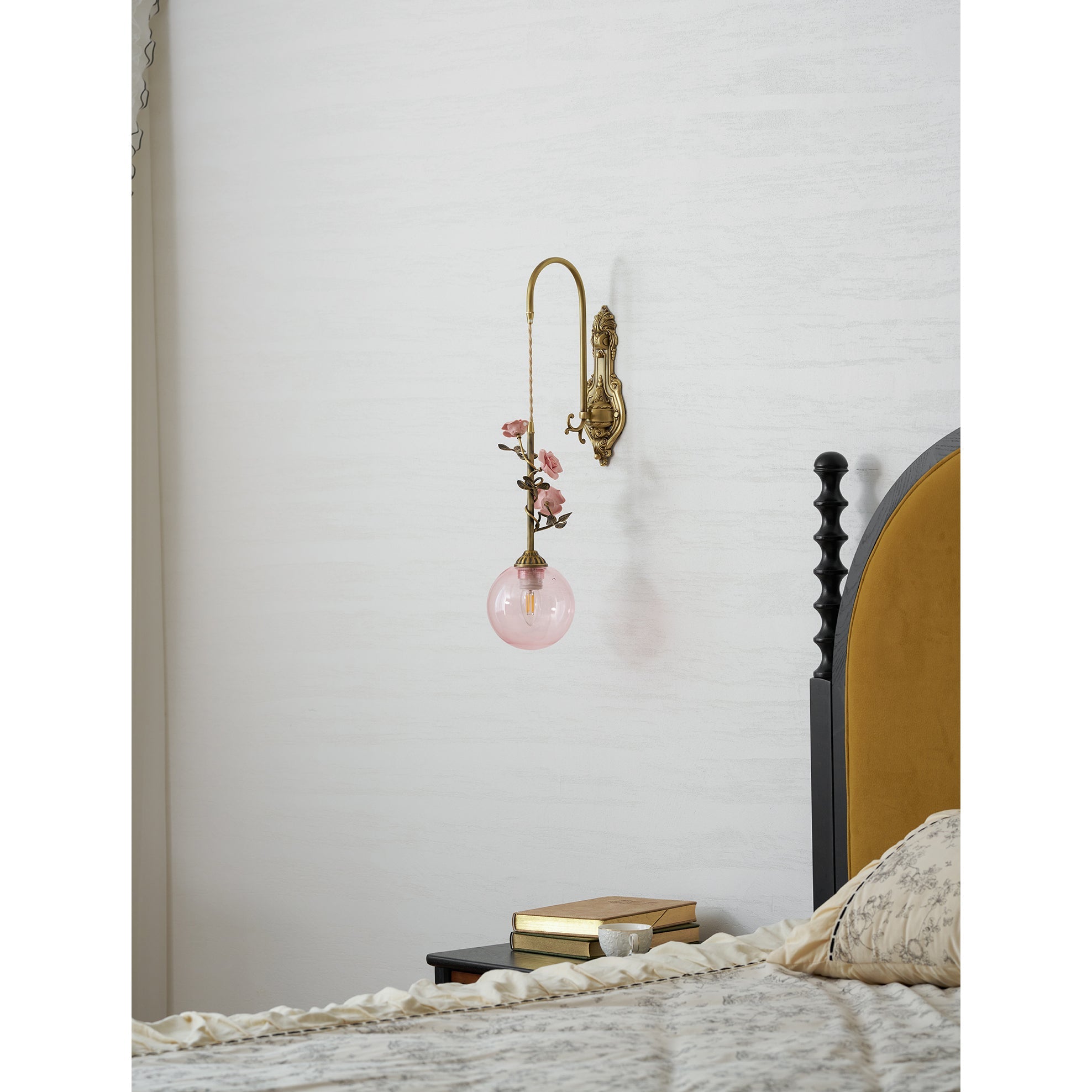 Evelyn Glass Rose Wall Sconce featuring the white glass shade.