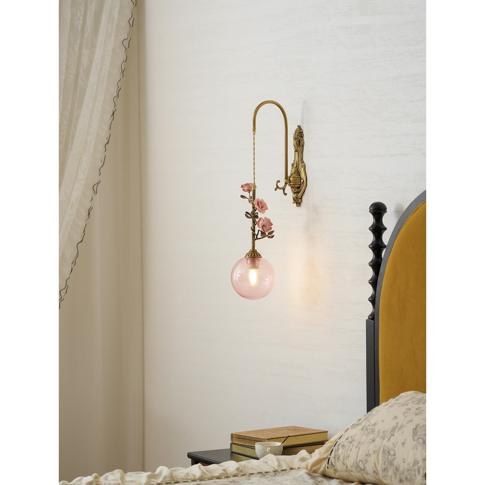 Detailed view of the opaque white glass rose shade.