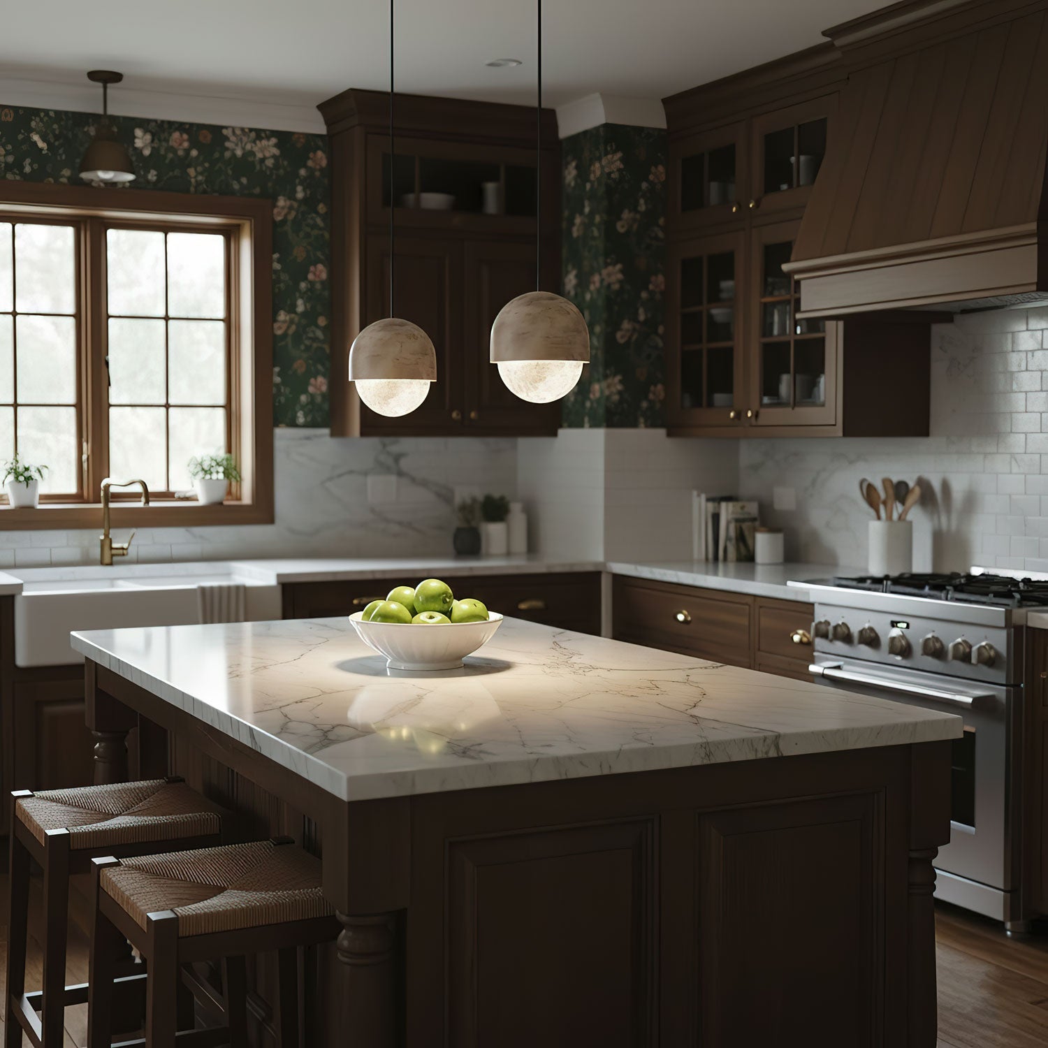 Lunar Dome Alabaster Pendant Light-Neutral Decor