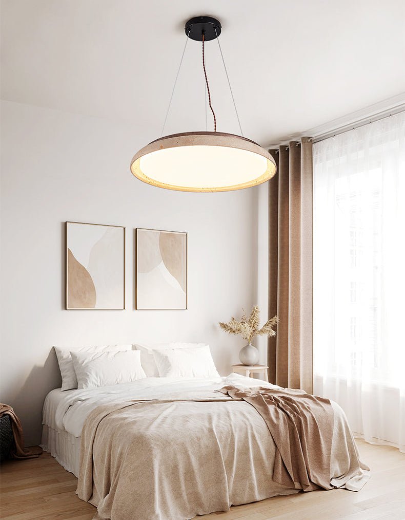 Lunar Disc Travertine Pendant Lamp-Neutral Decor