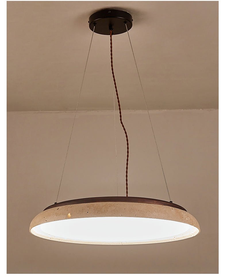 Lunar Disc Travertine Pendant Lamp-Neutral Decor
