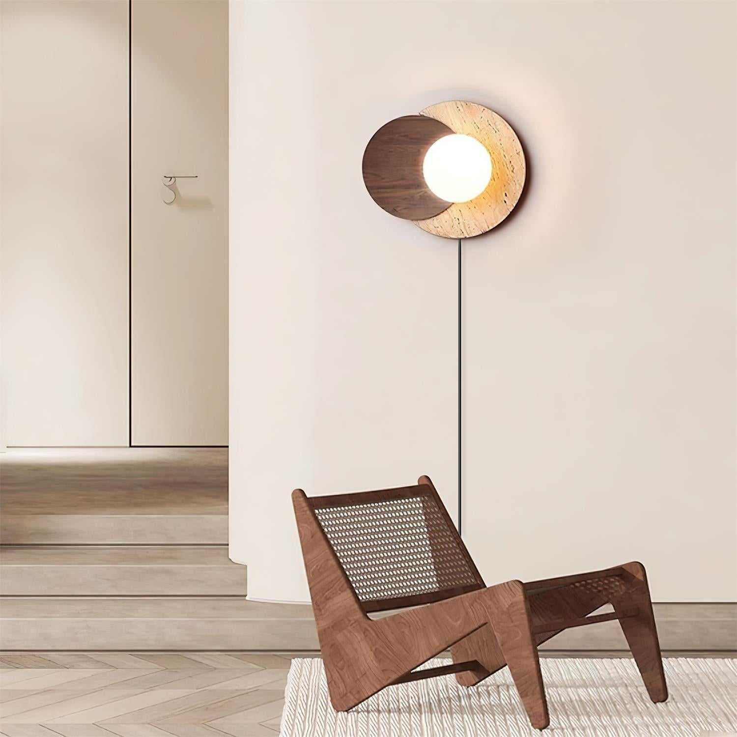 Otale Overlapping-Disc Travertine Floor Lamp-Neutral Decor