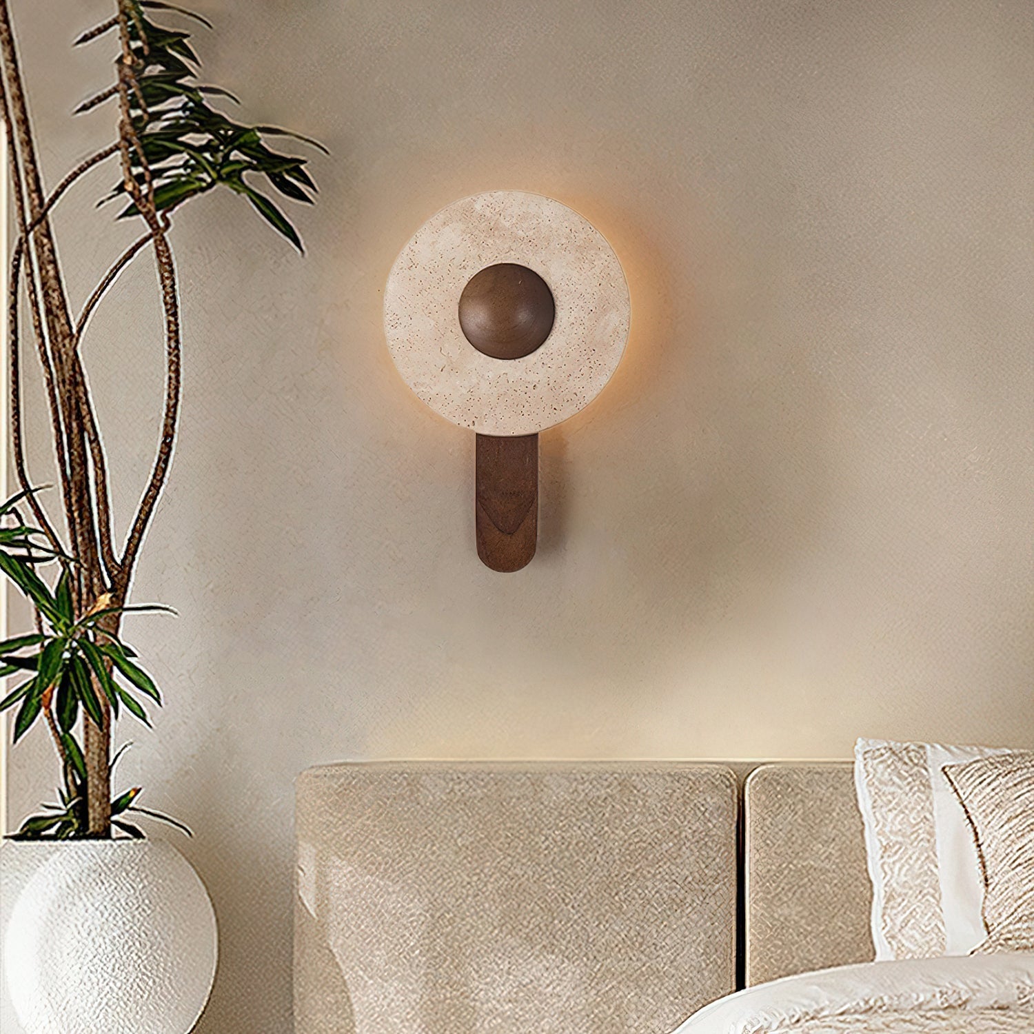 Nymarora Circular Travertine Wall Light-Neutral Decor