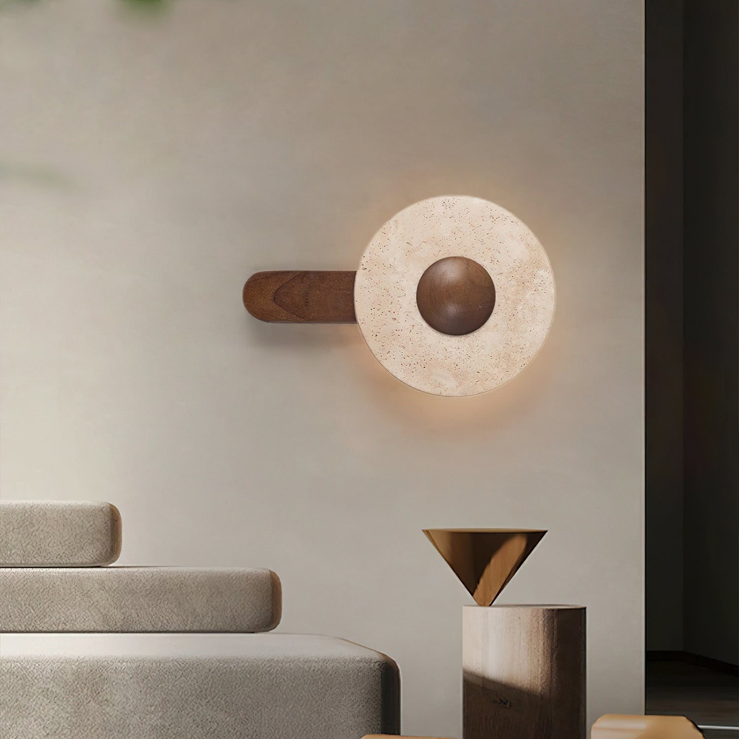Nymarora Circular Travertine Wall Light-Neutral Decor