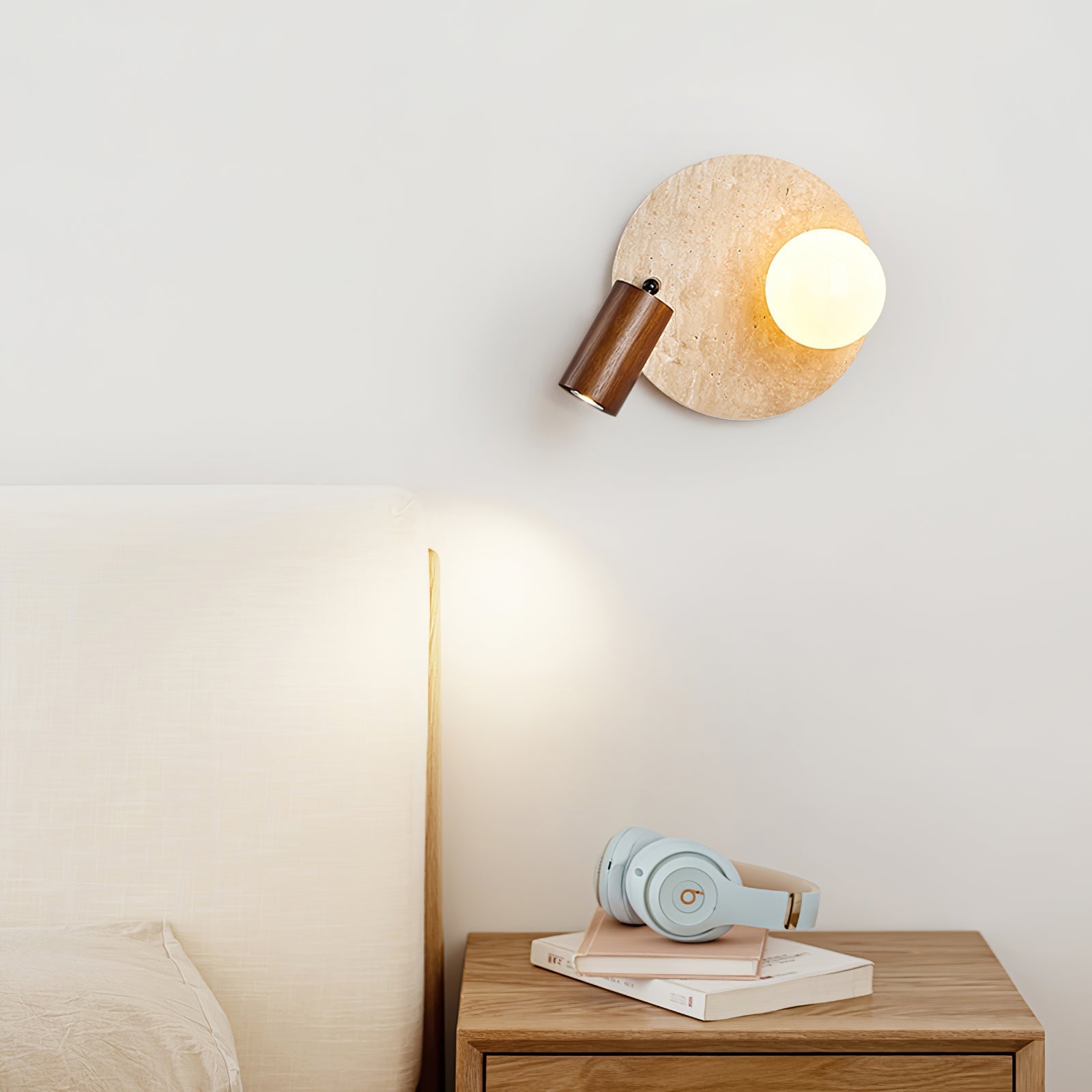Armara Travertine Disc Wall Light-Neutral Decor