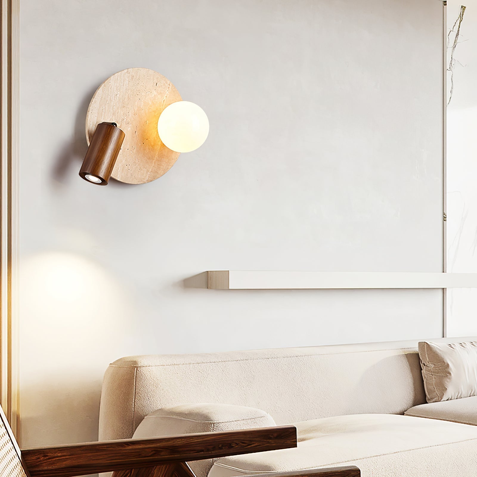 Armara Travertine Disc Wall Light-Neutral Decor
