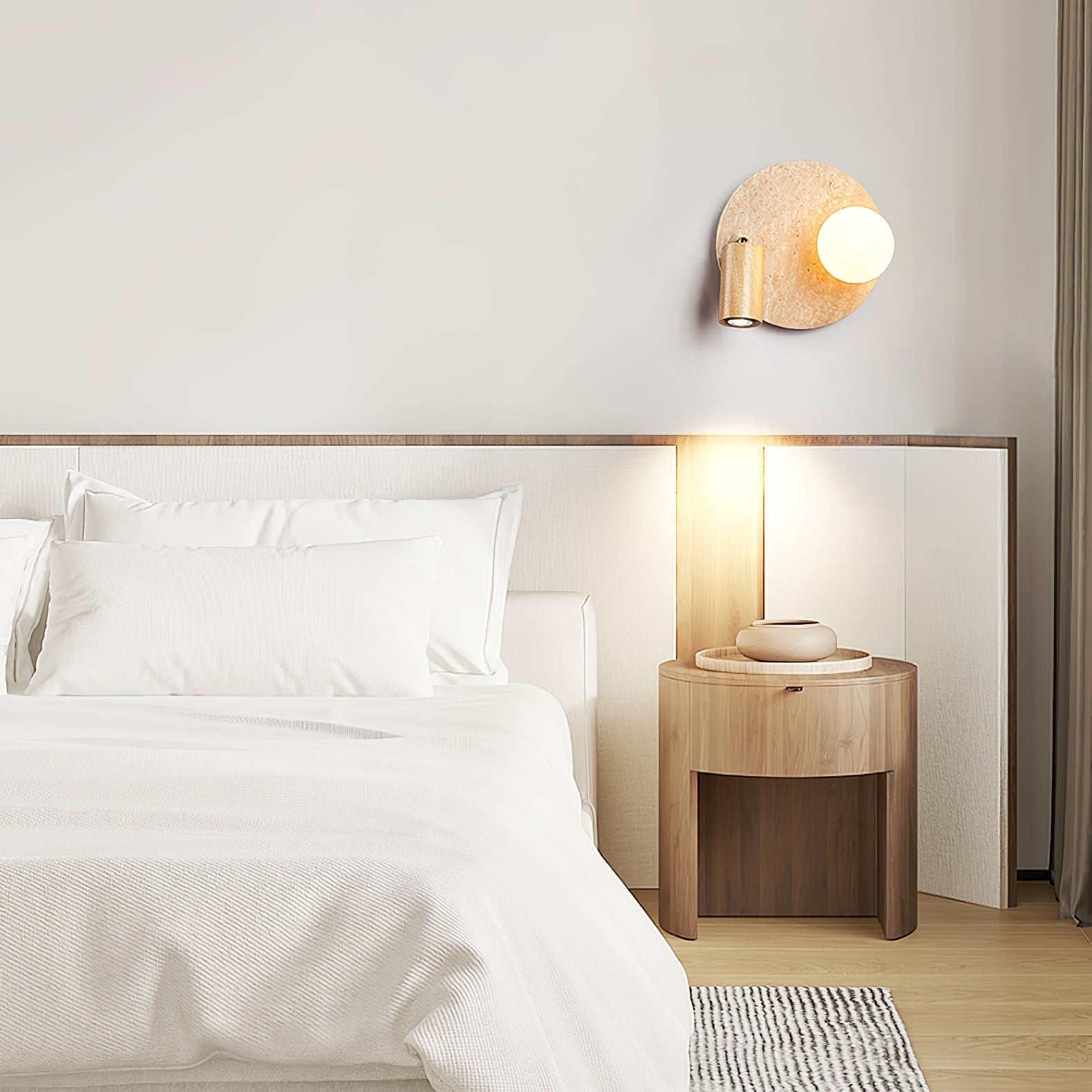 Armara Travertine Disc Wall Light-Neutral Decor
