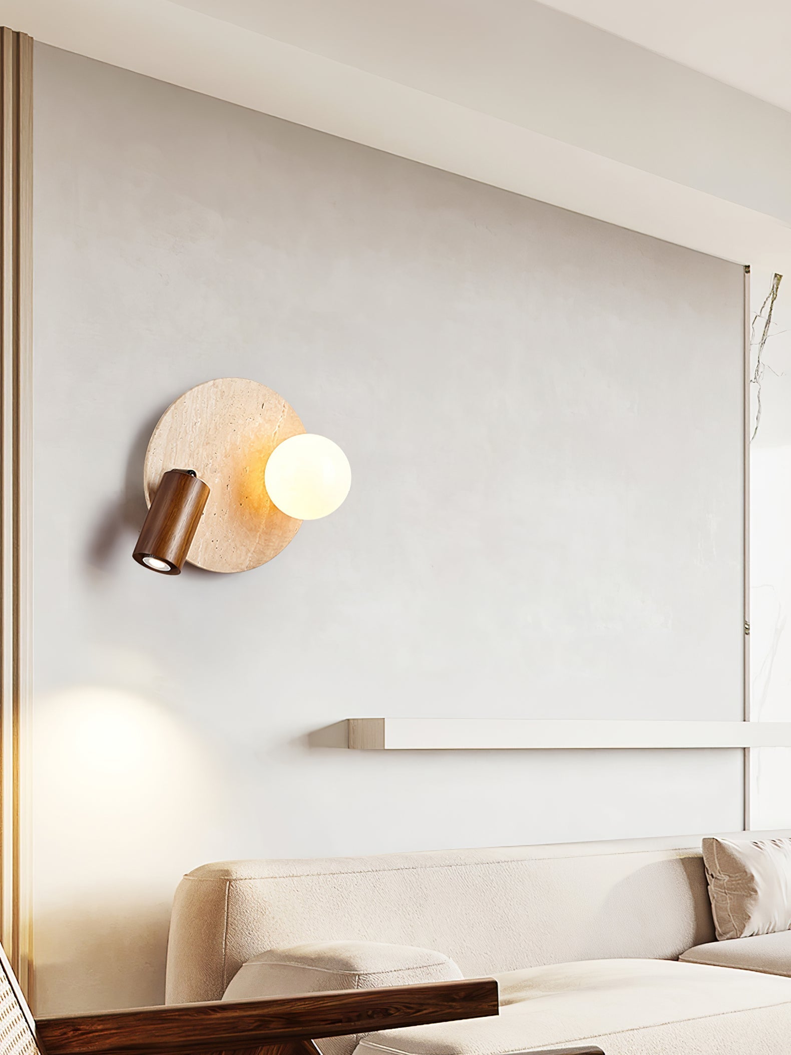 Armara Travertine Disc Wall Light-Neutral Decor