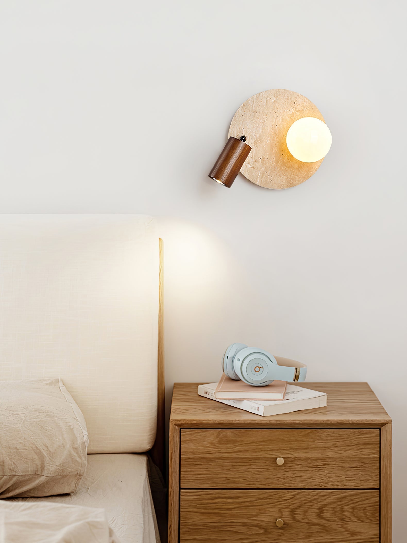 Armara Travertine Disc Wall Light-Neutral Decor