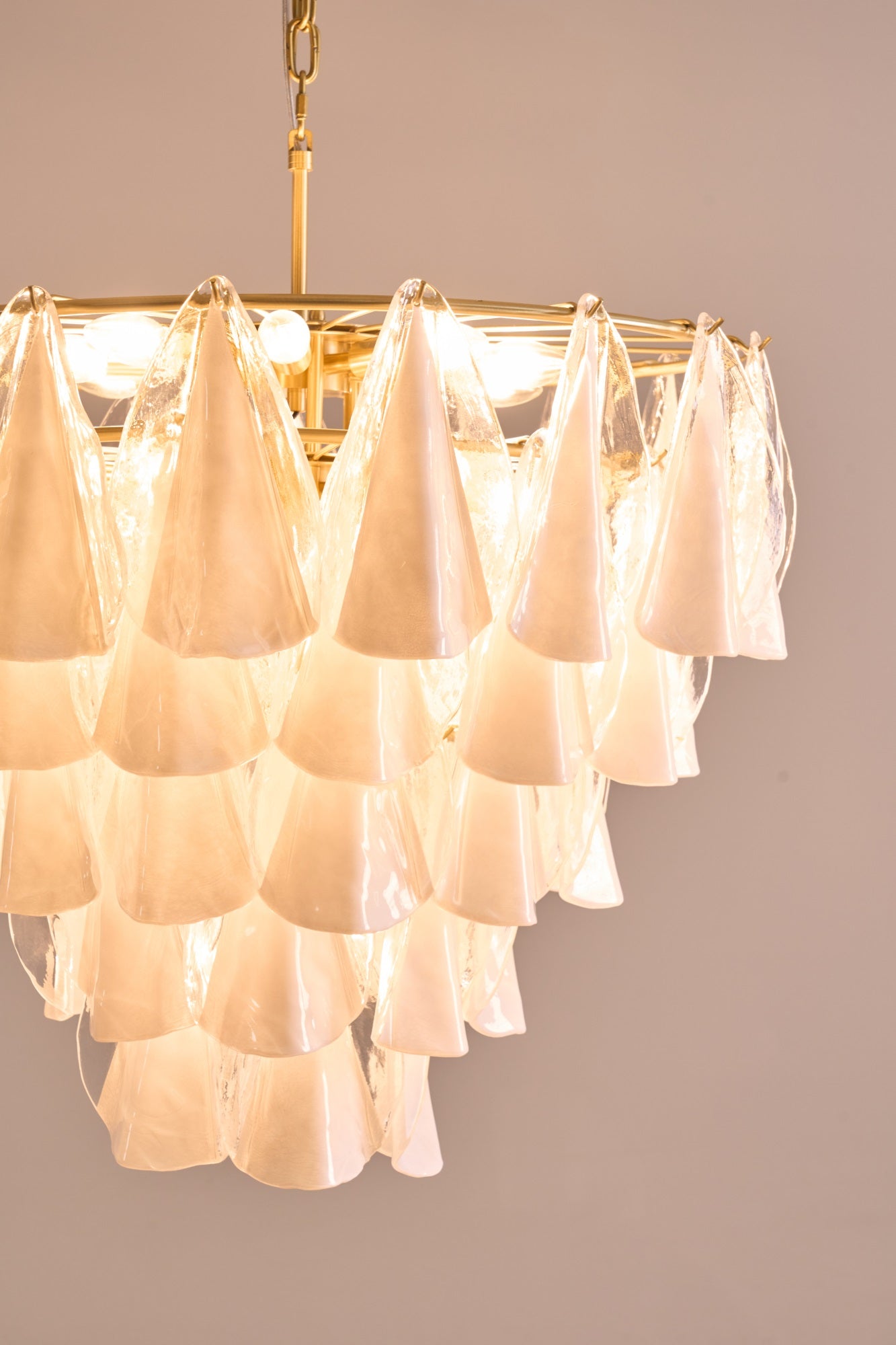 Aurora Chandelier White Leaf Glass Layered Modern-Neutral Decor
