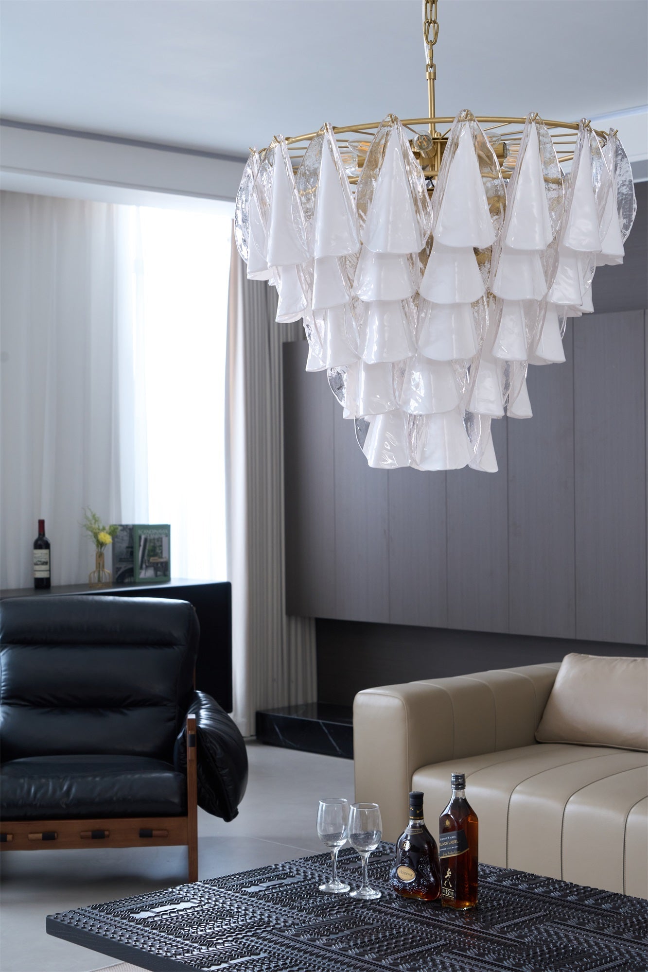 Aurora Chandelier White Leaf Glass Layered Modern-Neutral Decor
