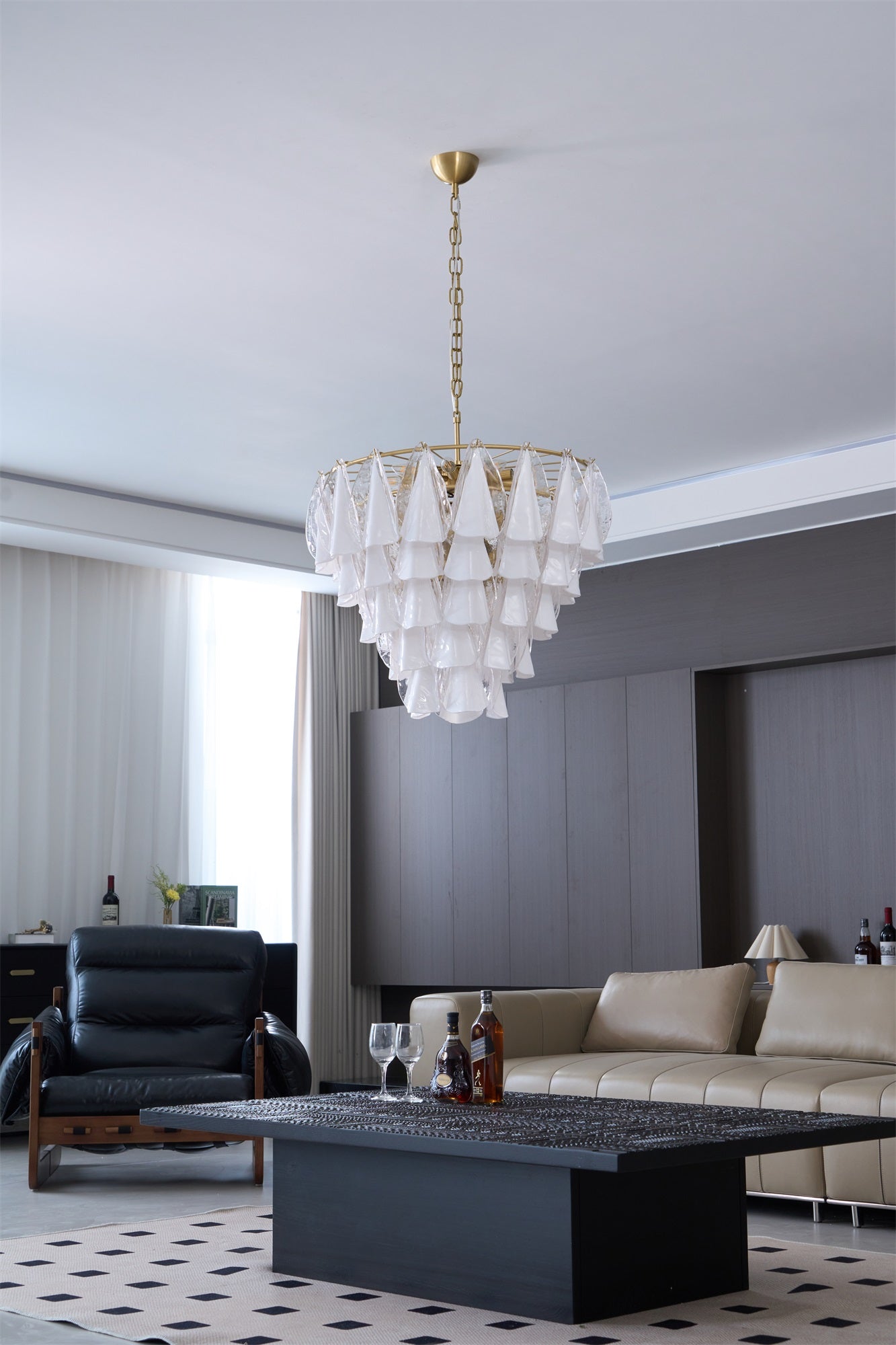 Aurora Chandelier White Leaf Glass Layered Modern-Neutral Decor