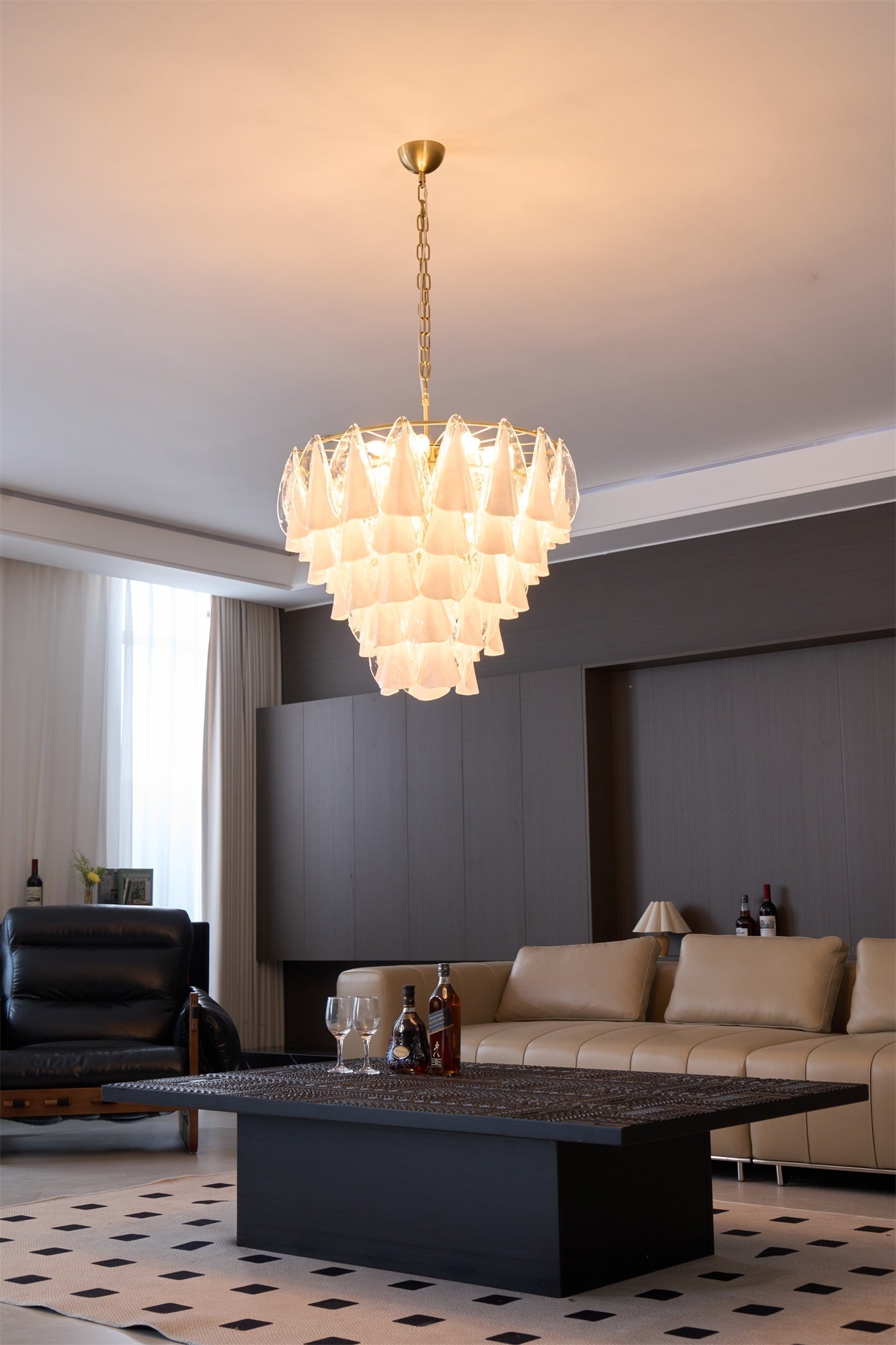 Aurora Chandelier White Leaf Glass Layered Modern-Neutral Decor