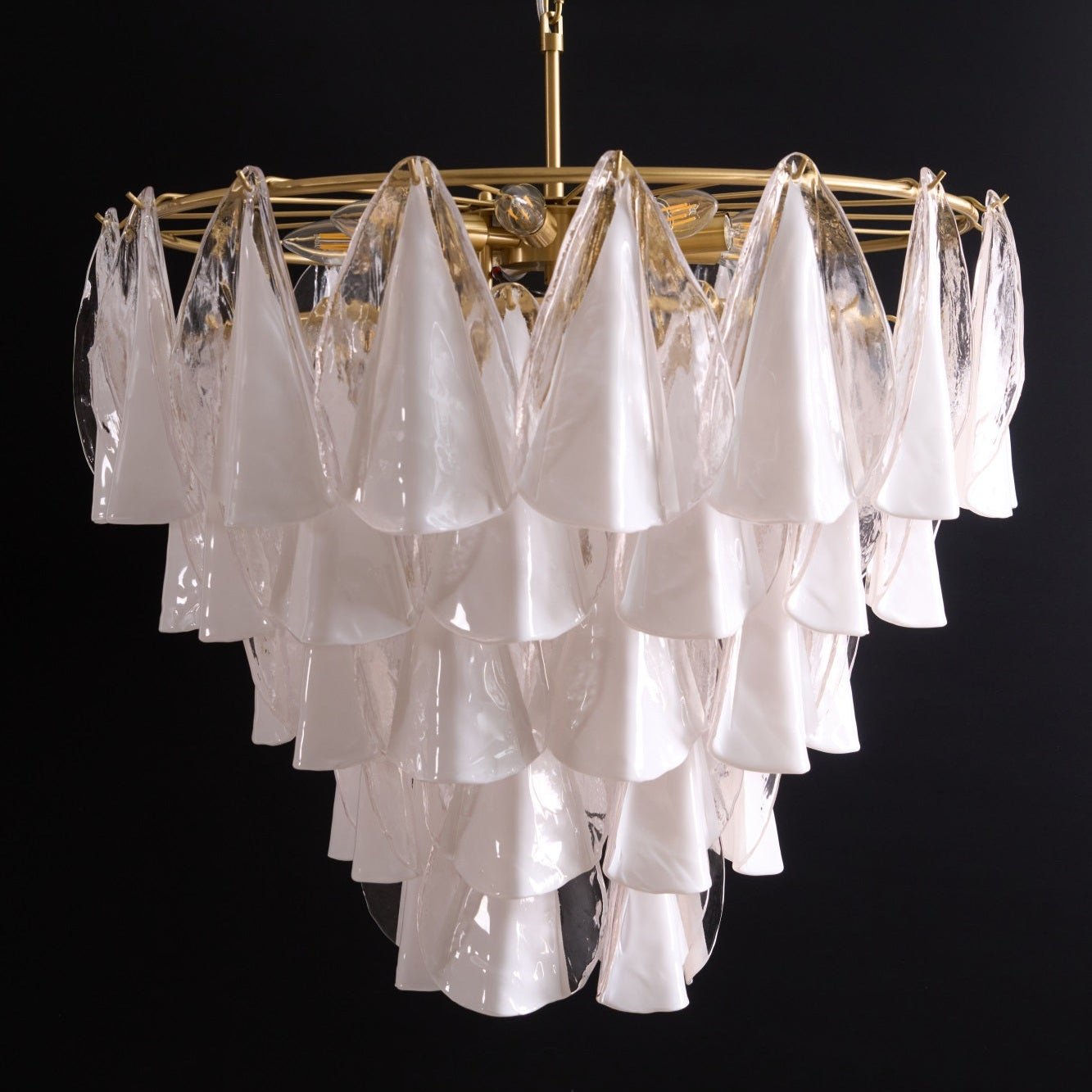 Aurora Chandelier White Leaf Glass Layered Modern-Neutral Decor