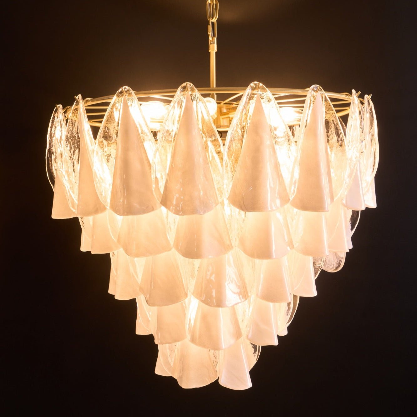 Aurora Chandelier White Leaf Glass Layered Modern-Neutral Decor