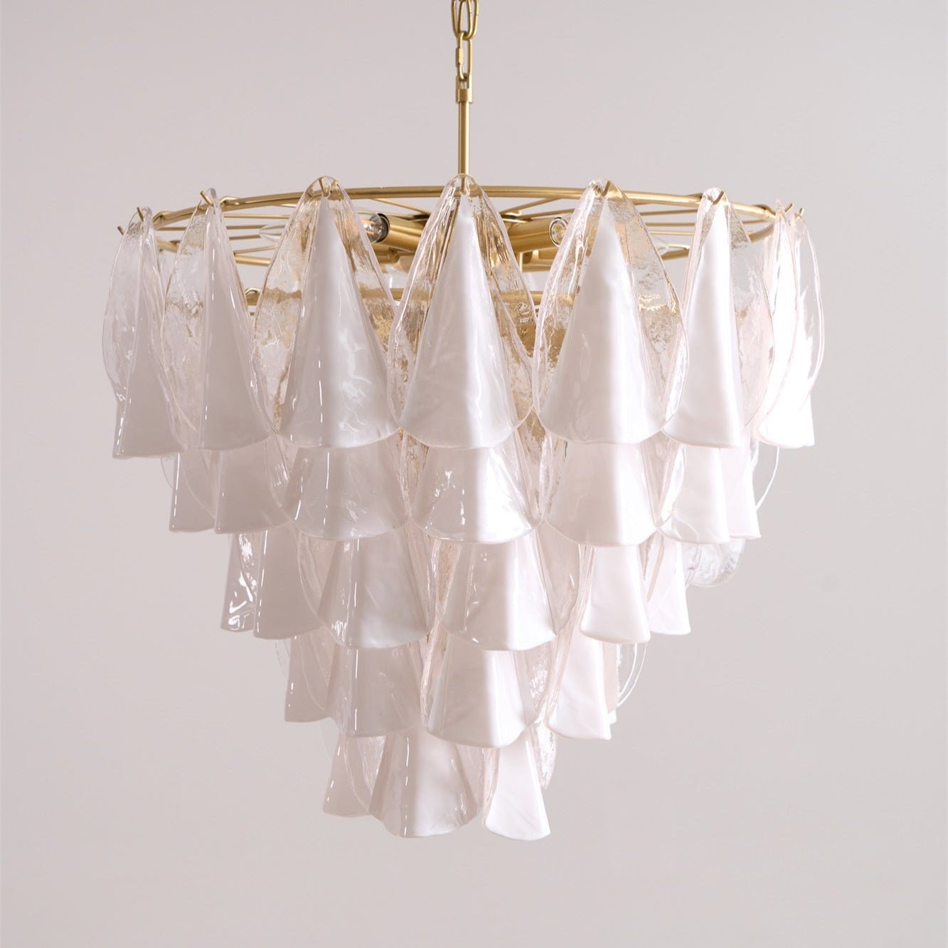 Aurora Chandelier White Leaf Glass Layered Modern-Neutral Decor