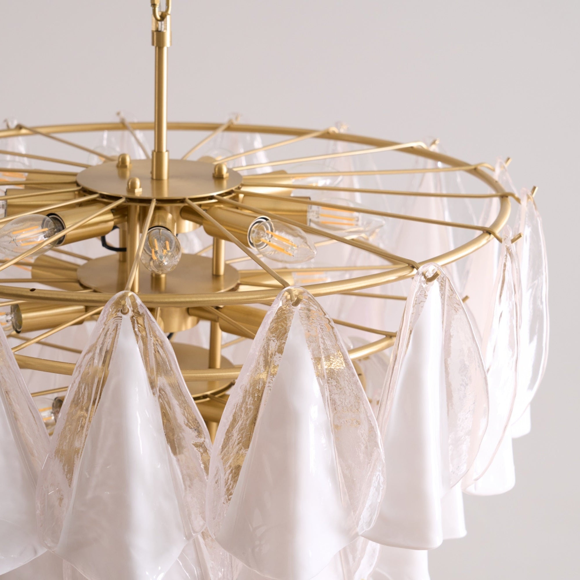 Aurora Chandelier White Leaf Glass Layered Modern-Neutral Decor