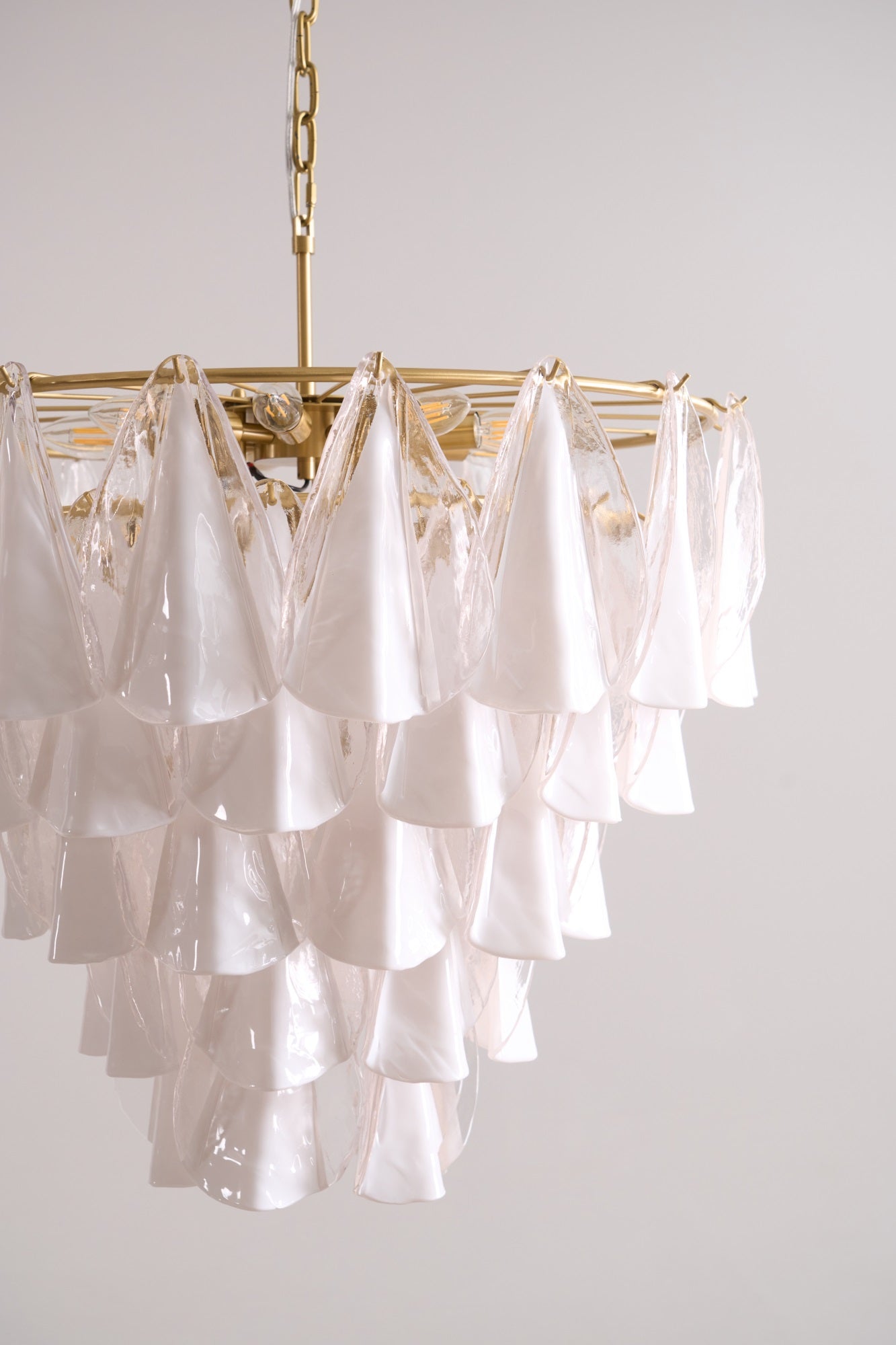 Aurora Chandelier White Leaf Glass Layered Modern-Neutral Decor