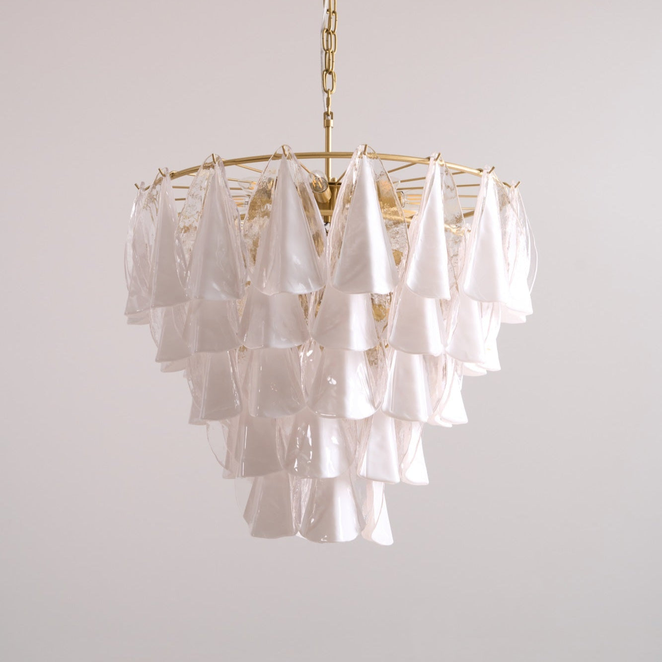 Aurora Chandelier White Leaf Glass Layered Modern-Neutral Decor