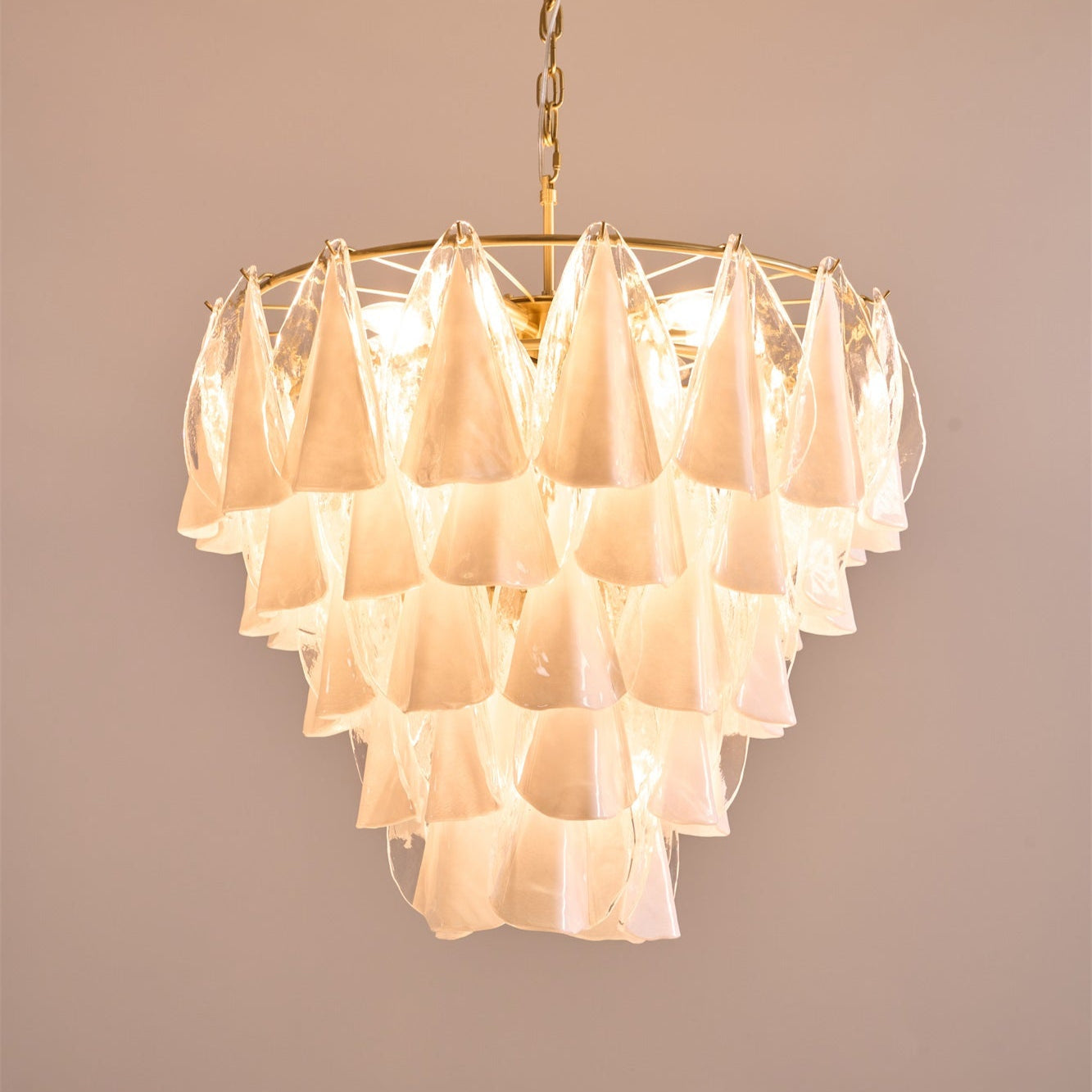 Aurora Chandelier White Leaf Glass Layered Modern-Neutral Decor