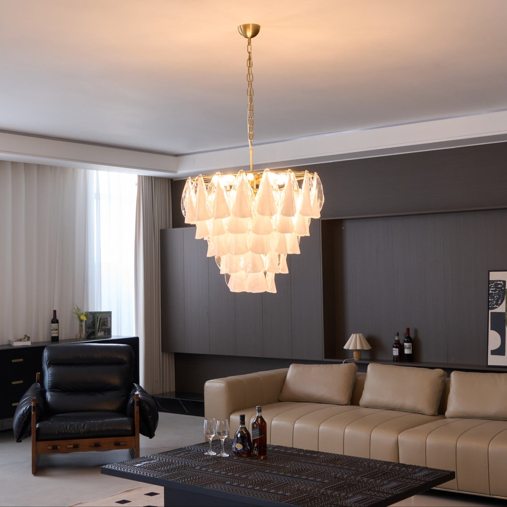 Aurora Chandelier White Leaf Glass Layered Modern-Neutral Decor