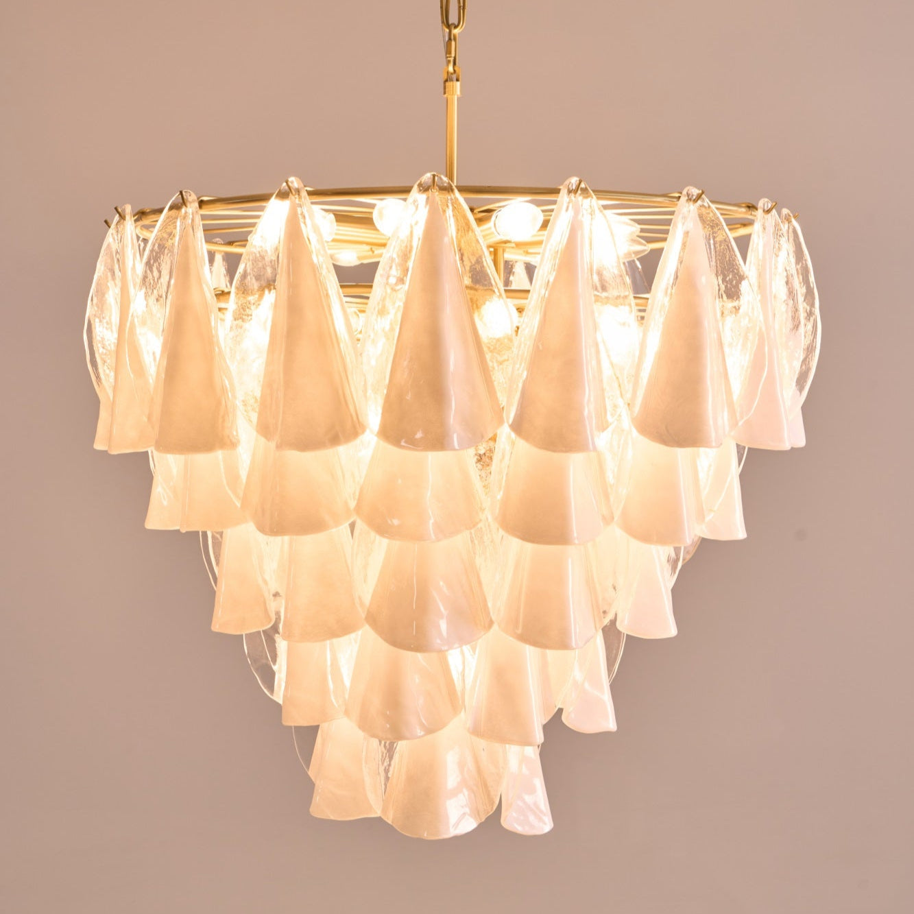 Aurora Chandelier White Leaf Glass Layered Modern-Neutral Decor