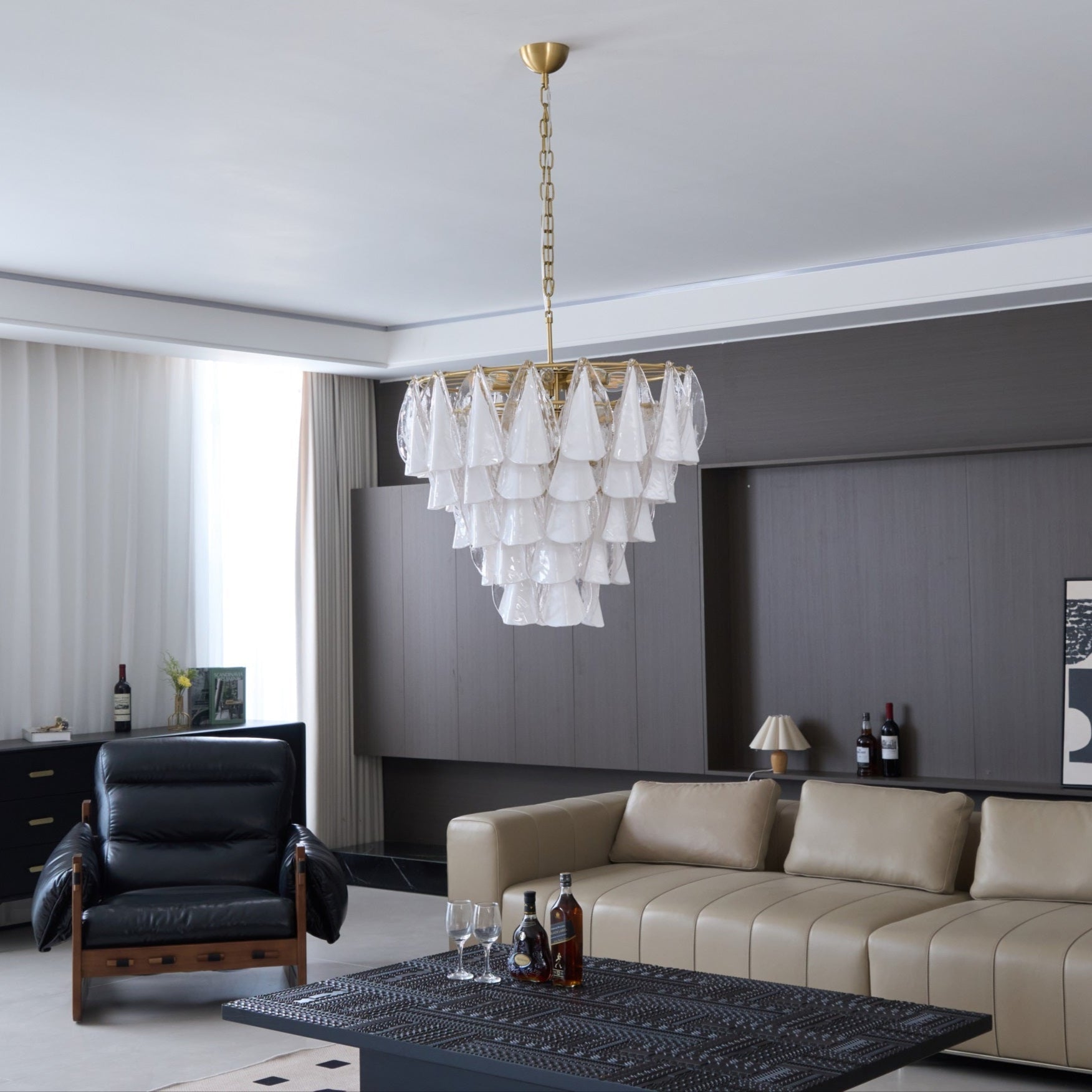 Aurora Chandelier White Leaf Glass Layered Modern-Neutral Decor