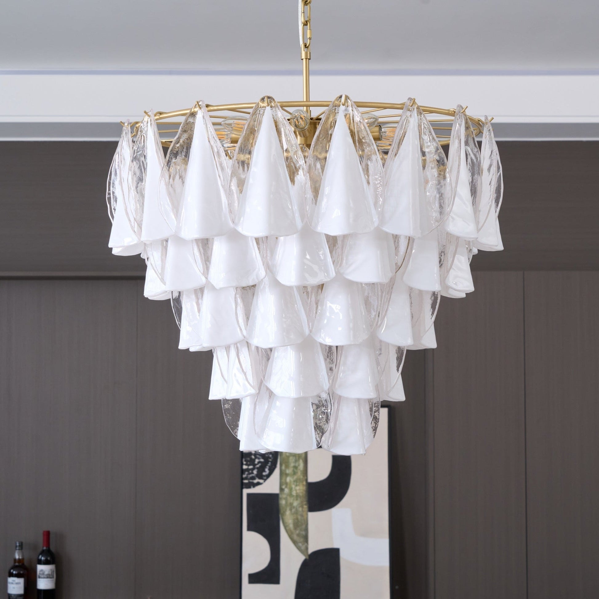 Aurora Chandelier White Leaf Glass Layered Modern-Neutral Decor