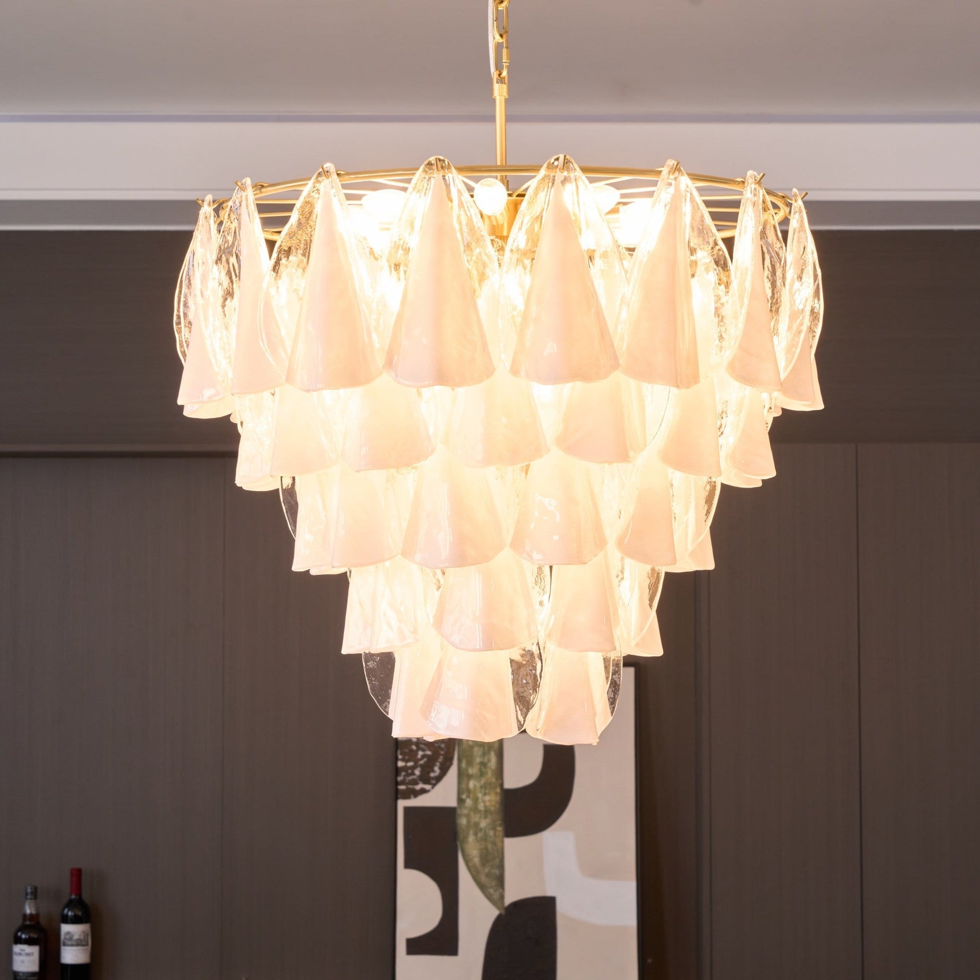 Aurora Chandelier White Leaf Glass Layered Modern-Neutral Decor