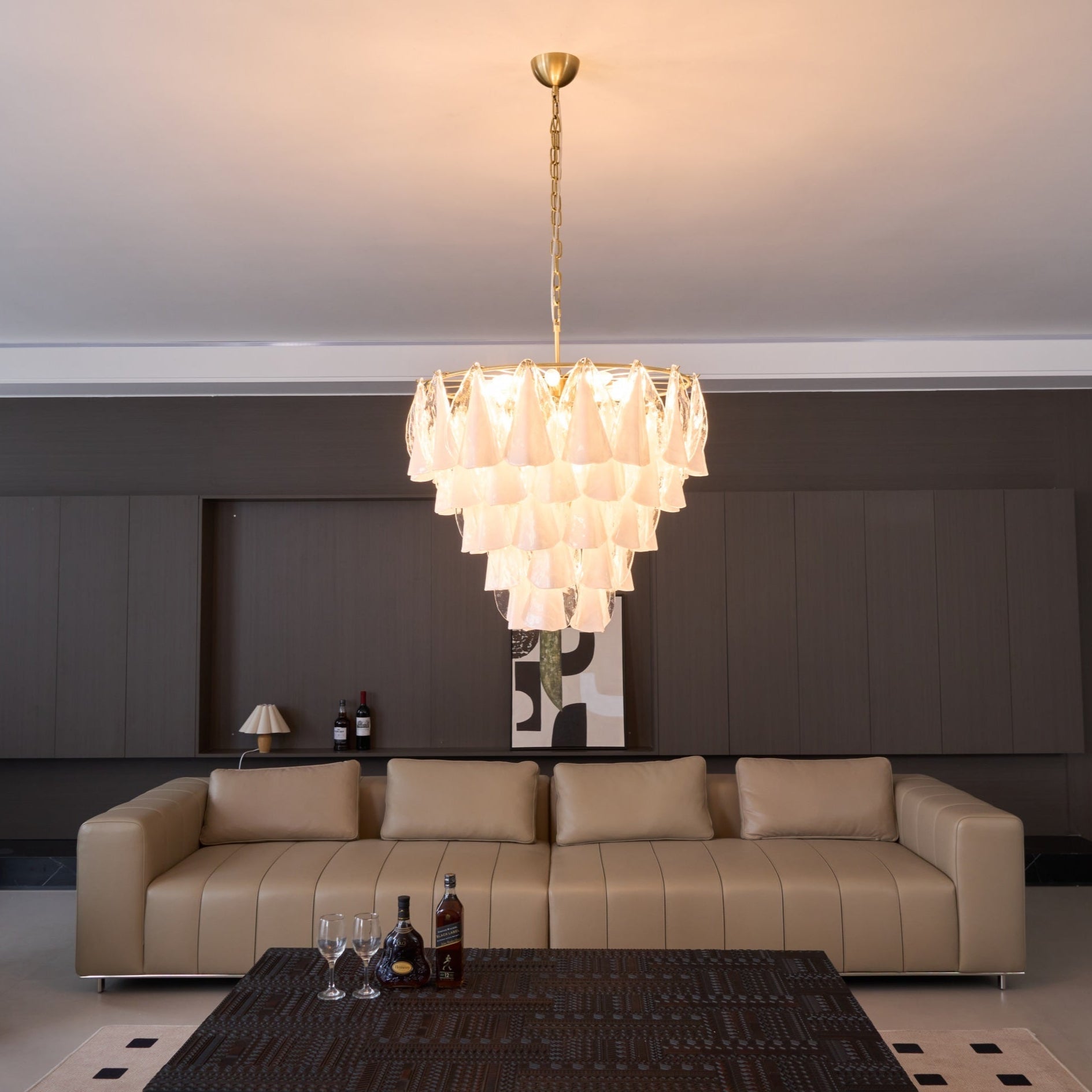 Aurora Chandelier White Leaf Glass Layered Modern-Neutral Decor