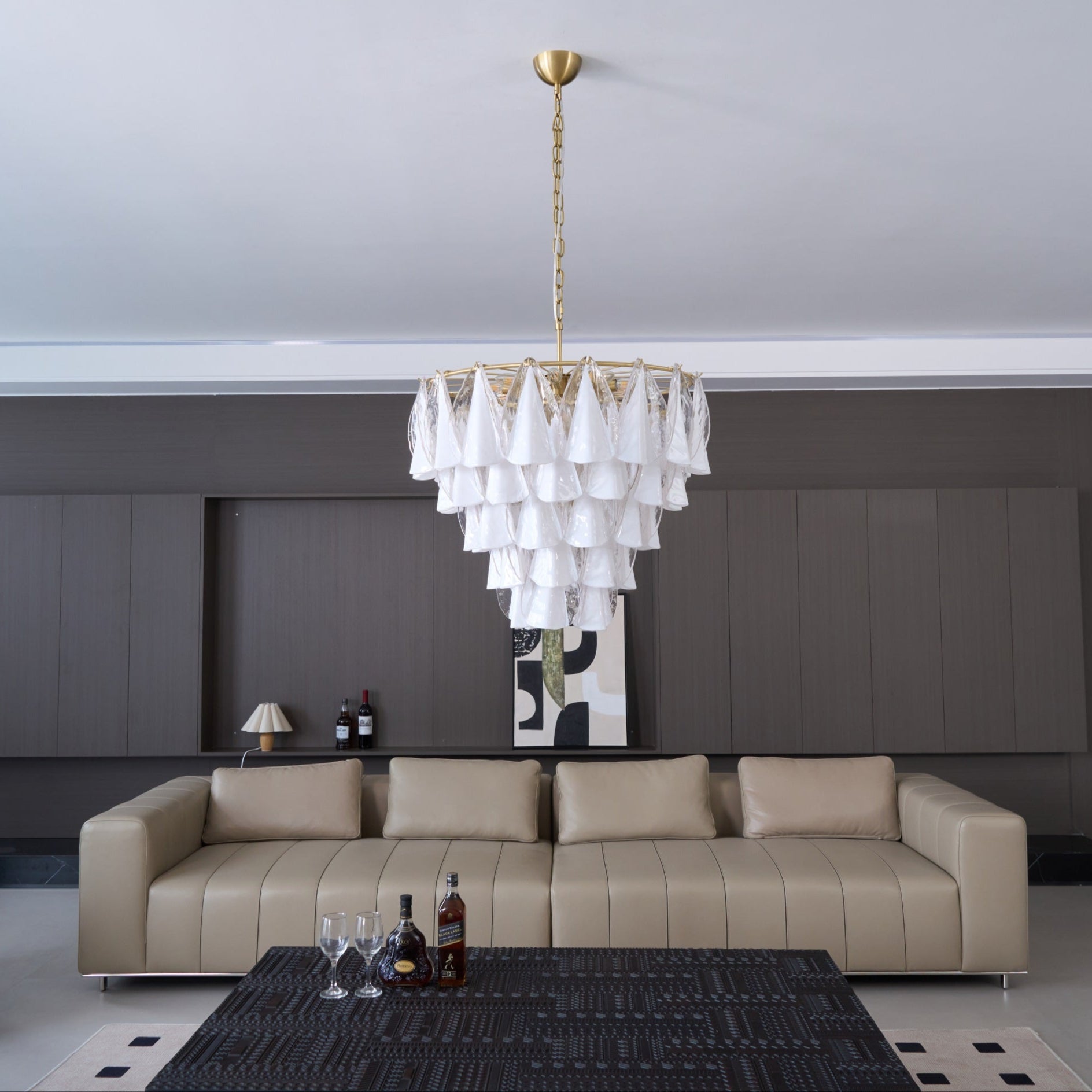 Aurora Chandelier White Leaf Glass Layered Modern-Neutral Decor