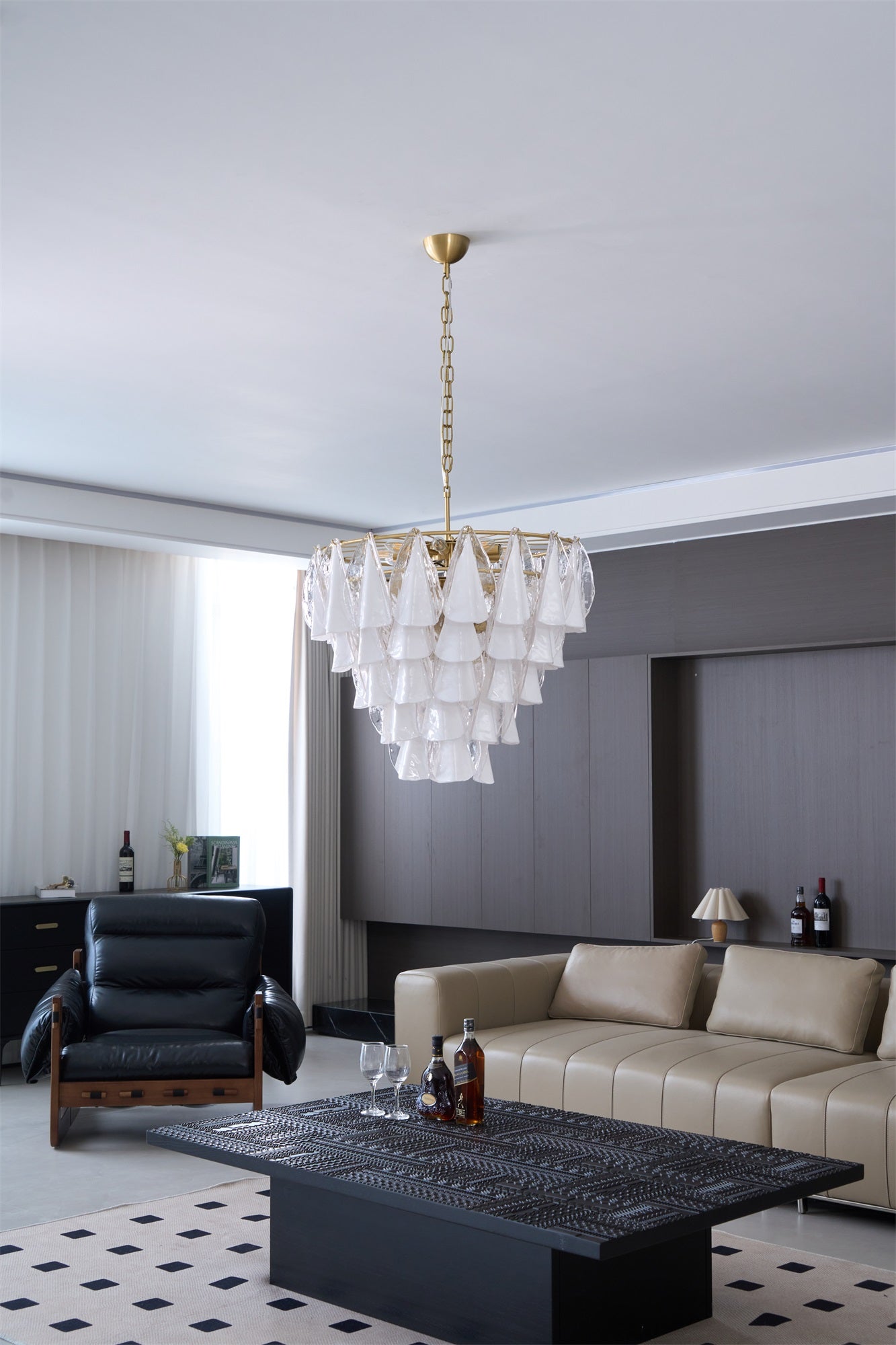 Aurora Chandelier White Leaf Glass Layered Modern-Neutral Decor