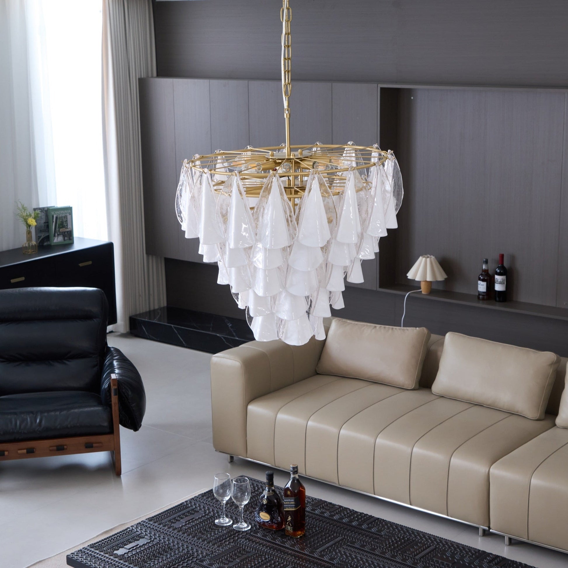 Aurora Chandelier White Leaf Glass Layered Modern-Neutral Decor