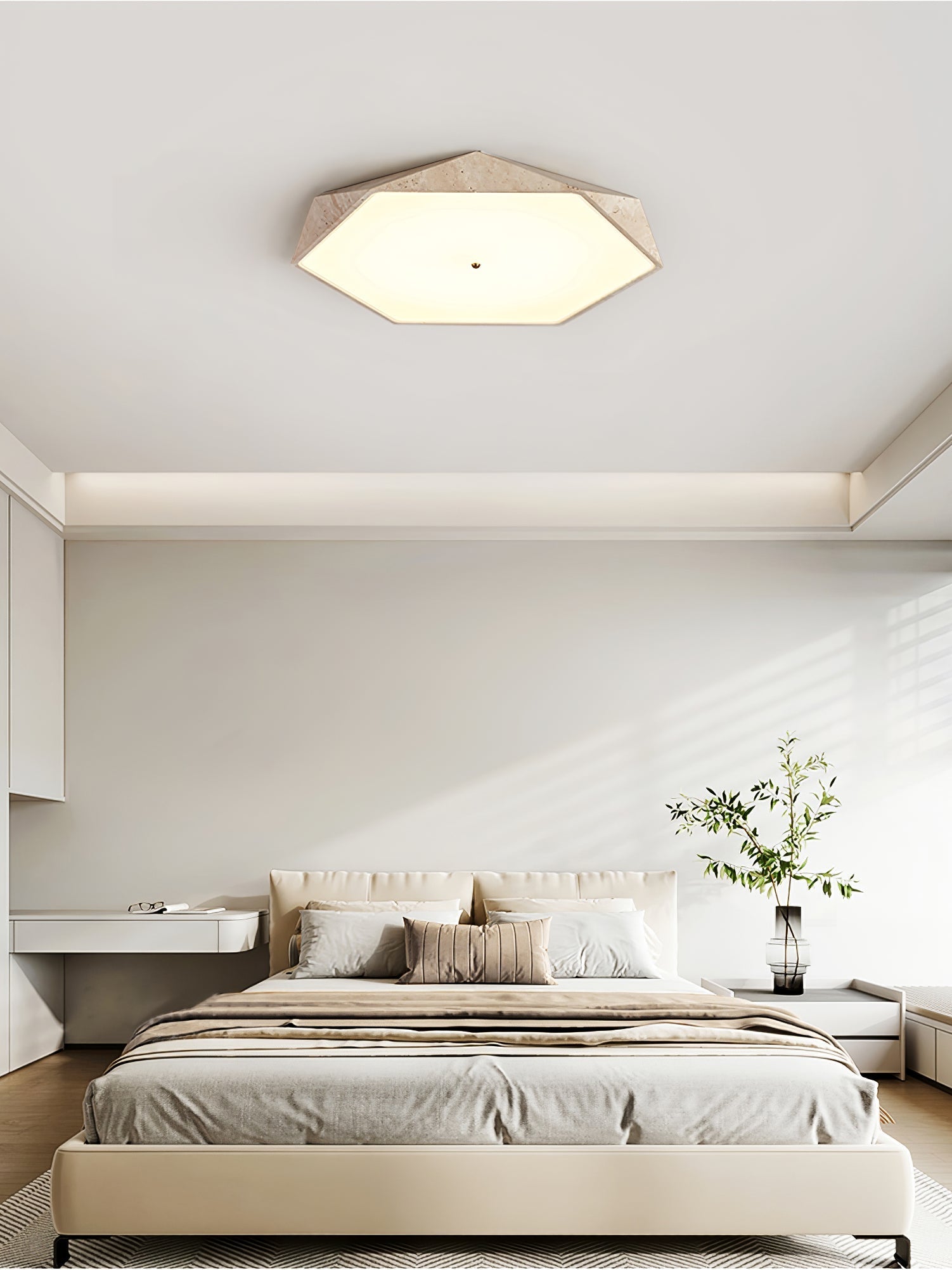 Hexagonal Travertine Ceiling Light-Neutral Decor