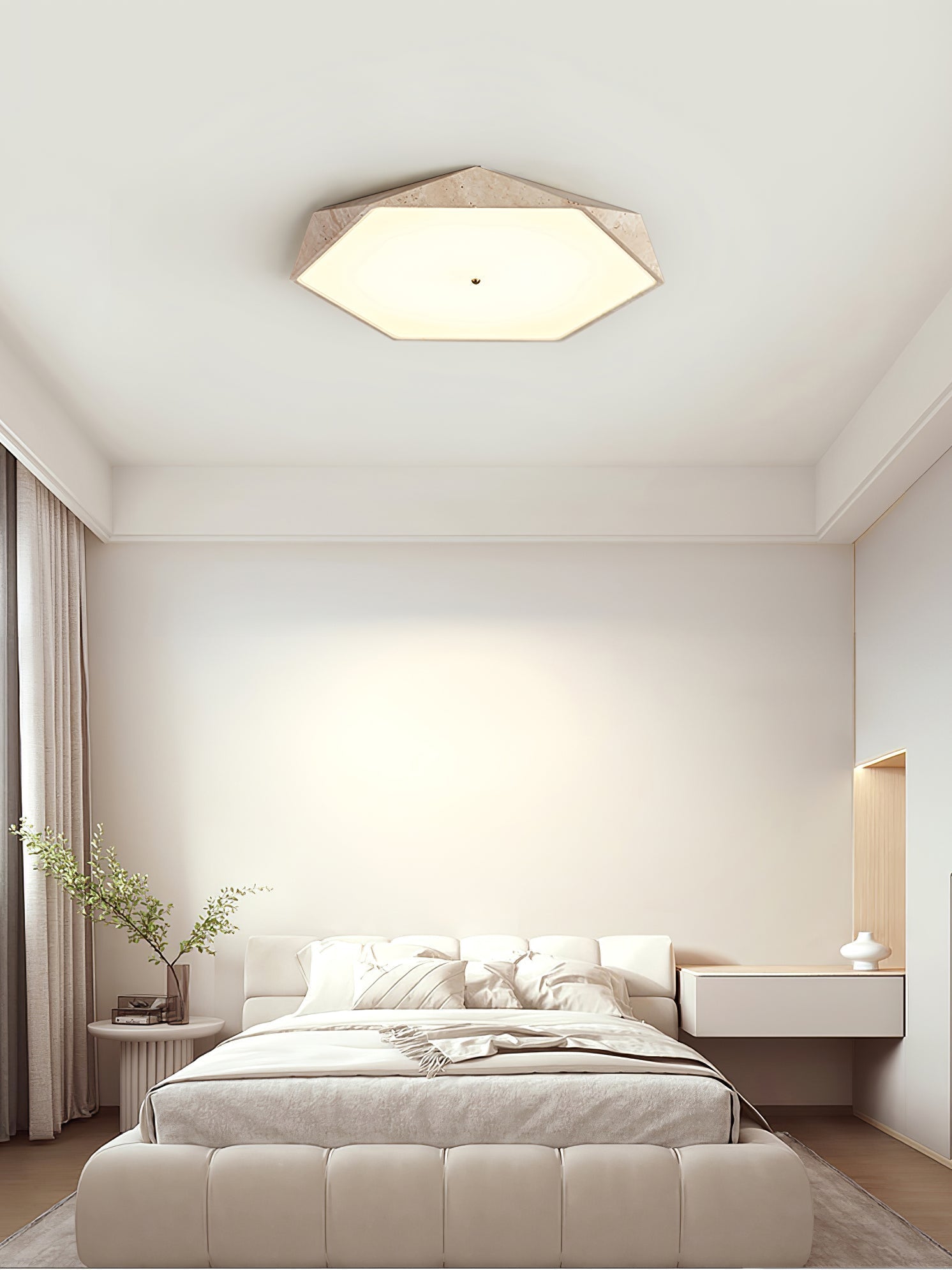 Hexagonal Travertine Ceiling Light-Neutral Decor