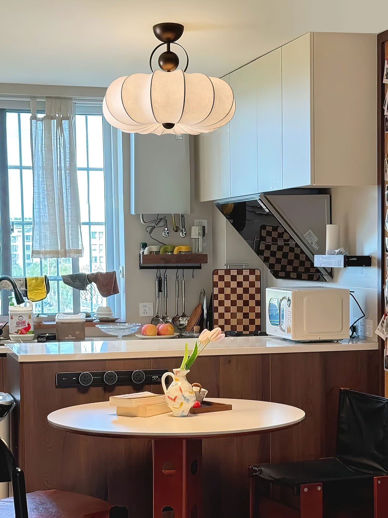 Yunshui Petal Fabric Bronze Pendant Light-Neutral Decor